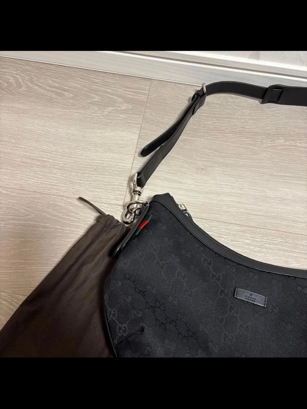Gucci Black Jacquard Crescent Shoulder Bag with Adjustable Strap